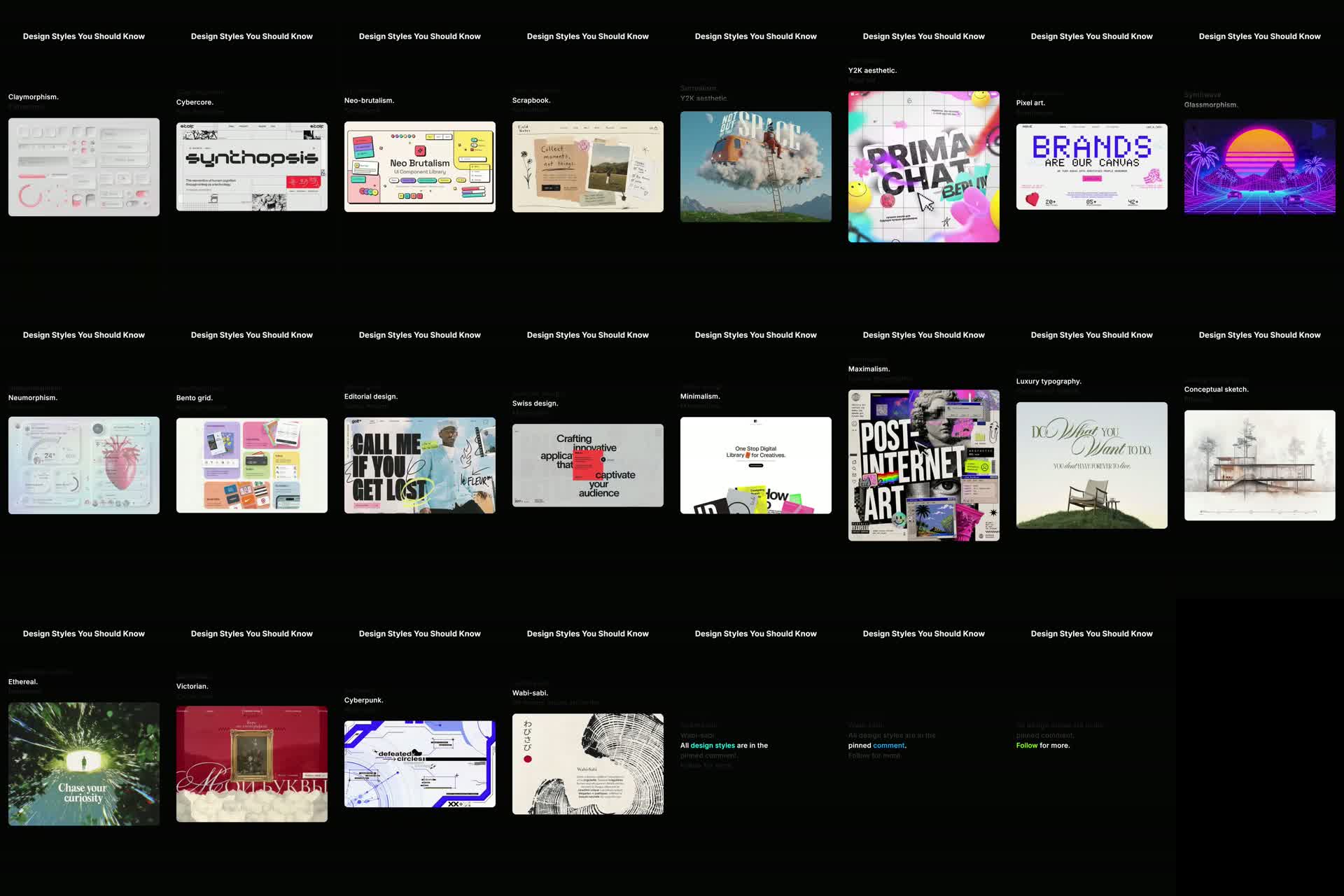 Contact sheet from the canvas video showing the source design styles
